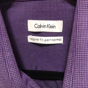 Calvin Klein LS button front shirt small checks purple 16 (32/33 )
